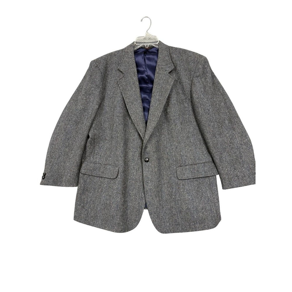 Vintage Savile Row Blazer Mens 48 Gray Wool Herringbone Tweed Sport Coat